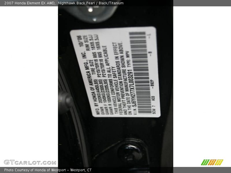 Nighthawk Black Pearl / Black/Titanium 2007 Honda Element EX AWD