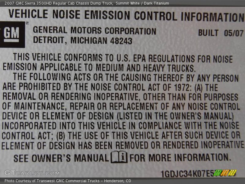 Summit White / Dark Titanium 2007 GMC Sierra 3500HD Regular Cab Chassis Dump Truck