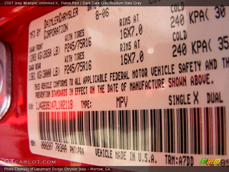 Flame Red / Dark Slate Gray/Medium Slate Gray 2007 Jeep Wrangler Unlimited X