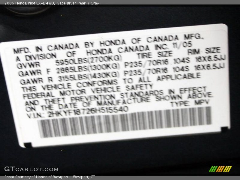 Sage Brush Pearl / Gray 2006 Honda Pilot EX-L 4WD