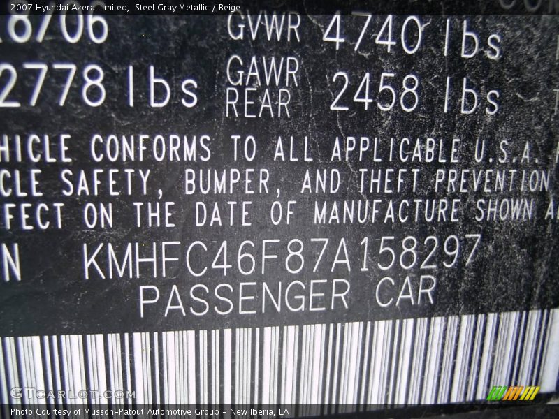 Steel Gray Metallic / Beige 2007 Hyundai Azera Limited