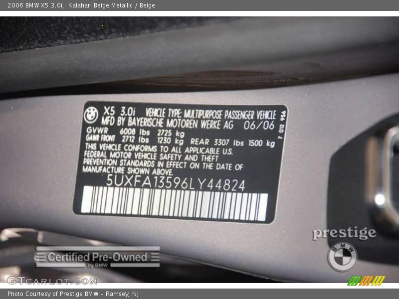 Kalahari Beige Metallic / Beige 2006 BMW X5 3.0i