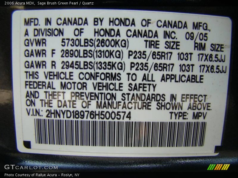 Sage Brush Green Pearl / Quartz 2006 Acura MDX