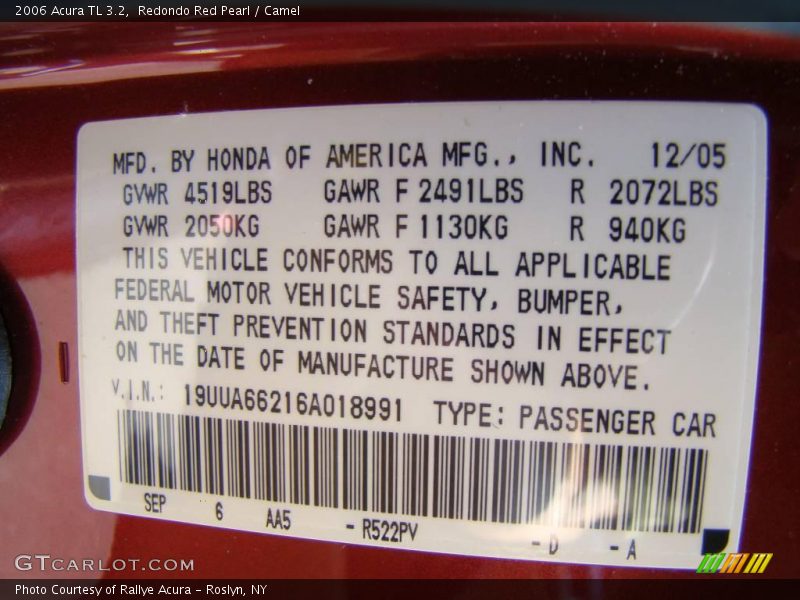 Redondo Red Pearl / Camel 2006 Acura TL 3.2