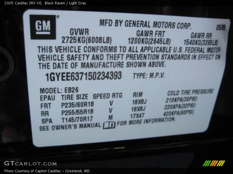 Black Raven / Light Gray 2005 Cadillac SRX V6