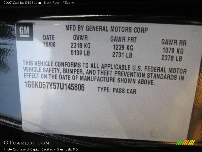 Black Raven / Ebony 2007 Cadillac DTS Sedan