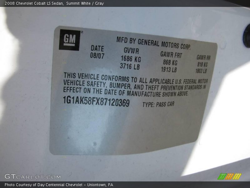 Summit White / Gray 2008 Chevrolet Cobalt LS Sedan