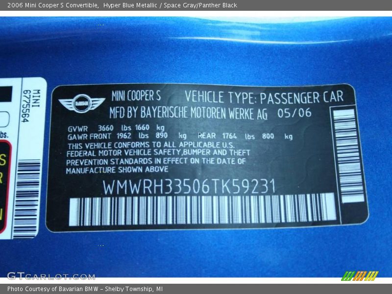 Hyper Blue Metallic / Space Gray/Panther Black 2006 Mini Cooper S Convertible