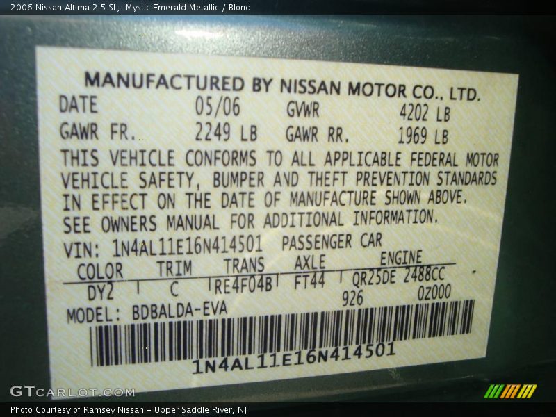 Mystic Emerald Metallic / Blond 2006 Nissan Altima 2.5 SL
