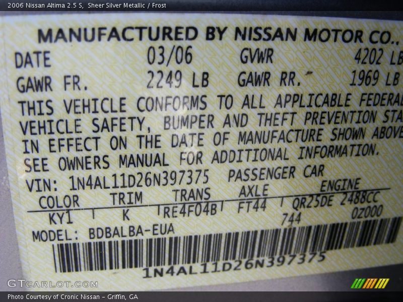 Sheer Silver Metallic / Frost 2006 Nissan Altima 2.5 S