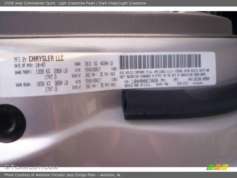 Light Graystone Pearl / Dark Khaki/Light Graystone 2008 Jeep Commander Sport
