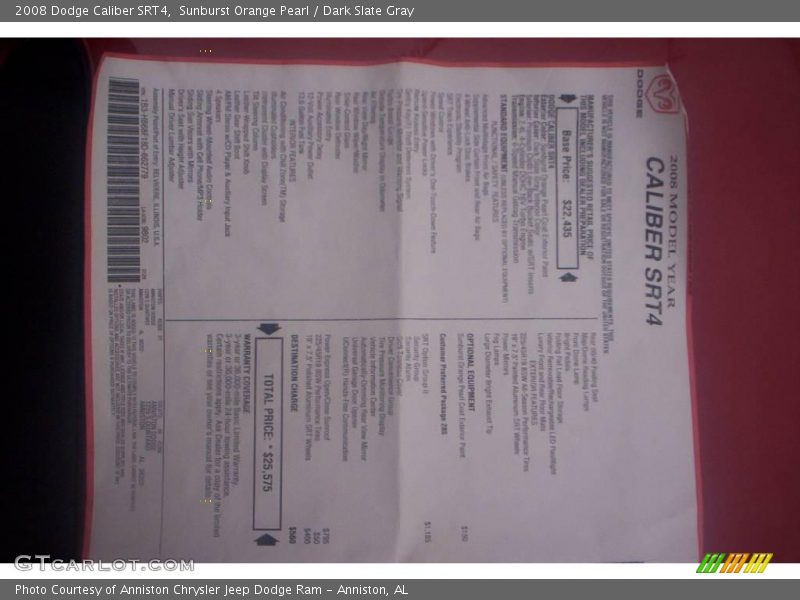 Sunburst Orange Pearl / Dark Slate Gray 2008 Dodge Caliber SRT4