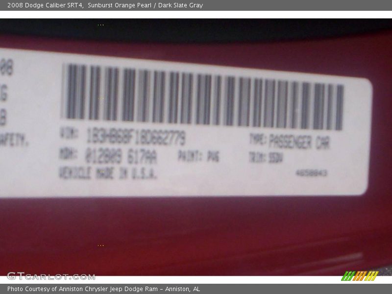 Sunburst Orange Pearl / Dark Slate Gray 2008 Dodge Caliber SRT4