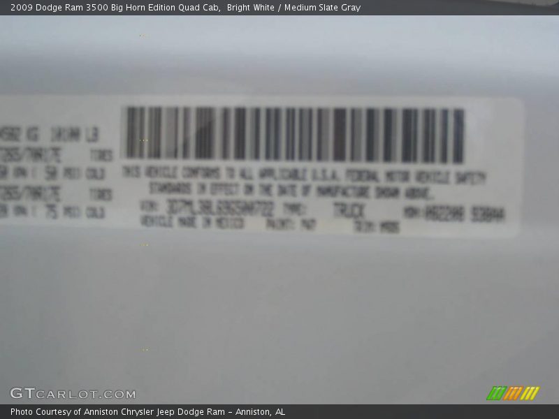 Bright White / Medium Slate Gray 2009 Dodge Ram 3500 Big Horn Edition Quad Cab