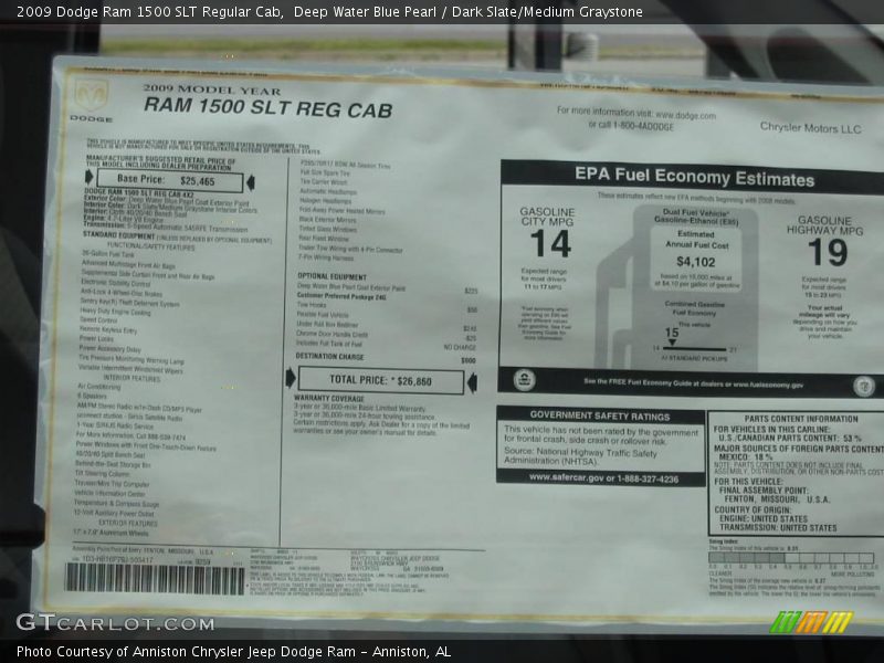 Deep Water Blue Pearl / Dark Slate/Medium Graystone 2009 Dodge Ram 1500 SLT Regular Cab
