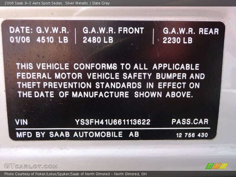 Silver Metallic / Slate Gray 2006 Saab 9-3 Aero Sport Sedan
