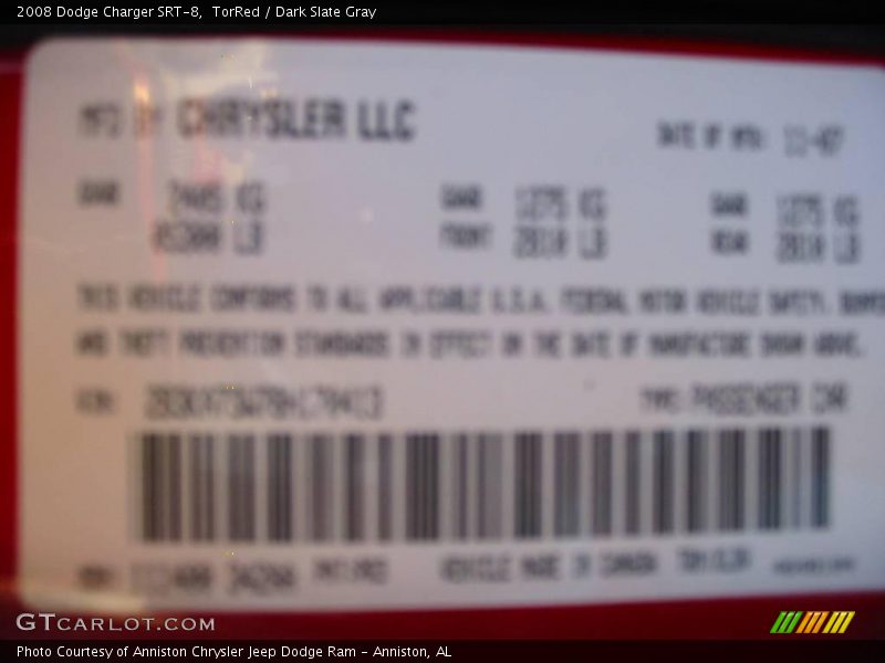 TorRed / Dark Slate Gray 2008 Dodge Charger SRT-8