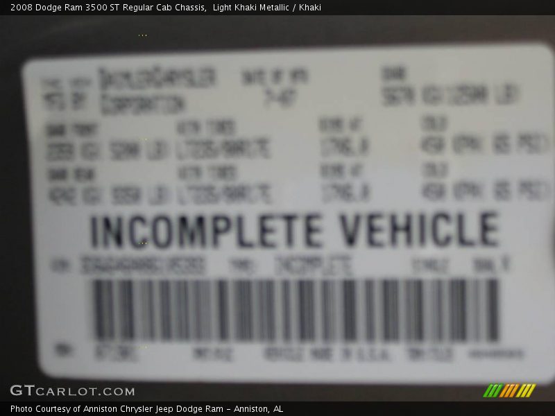 Light Khaki Metallic / Khaki 2008 Dodge Ram 3500 ST Regular Cab Chassis