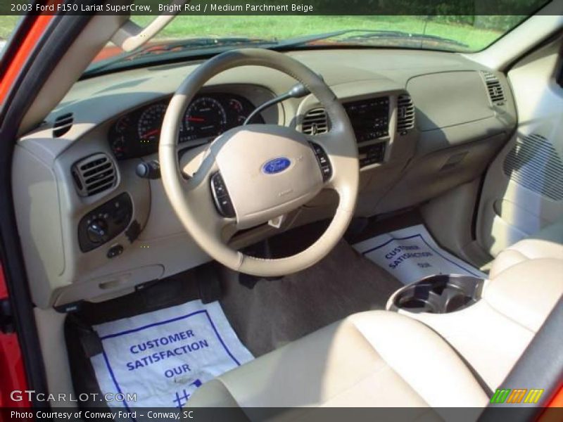 Bright Red / Medium Parchment Beige 2003 Ford F150 Lariat SuperCrew