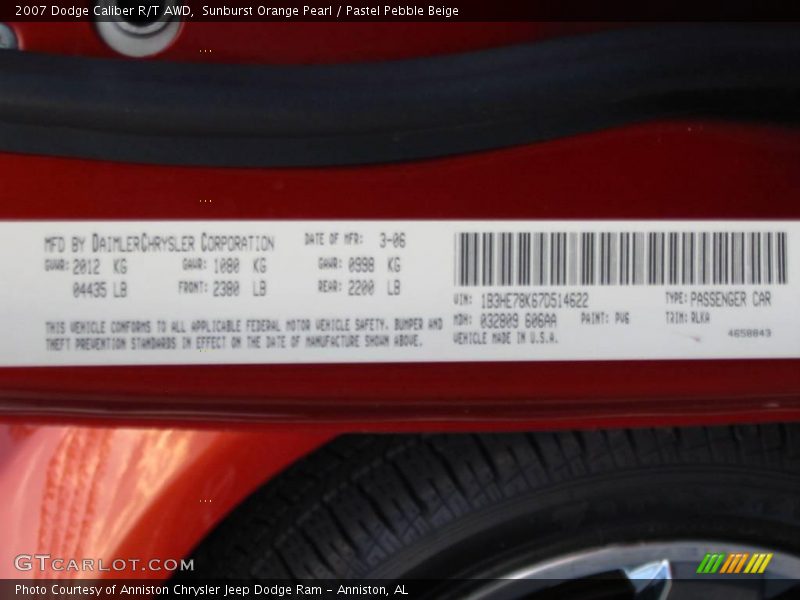 Sunburst Orange Pearl / Pastel Pebble Beige 2007 Dodge Caliber R/T AWD