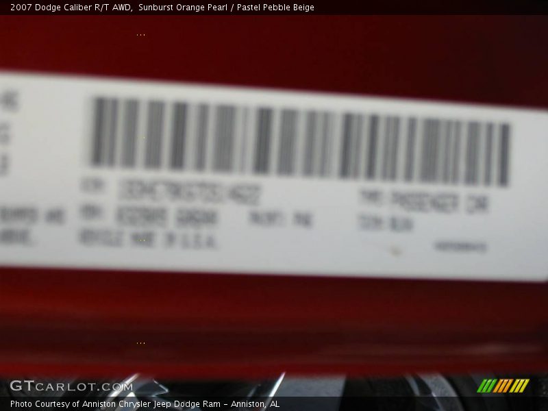 Sunburst Orange Pearl / Pastel Pebble Beige 2007 Dodge Caliber R/T AWD
