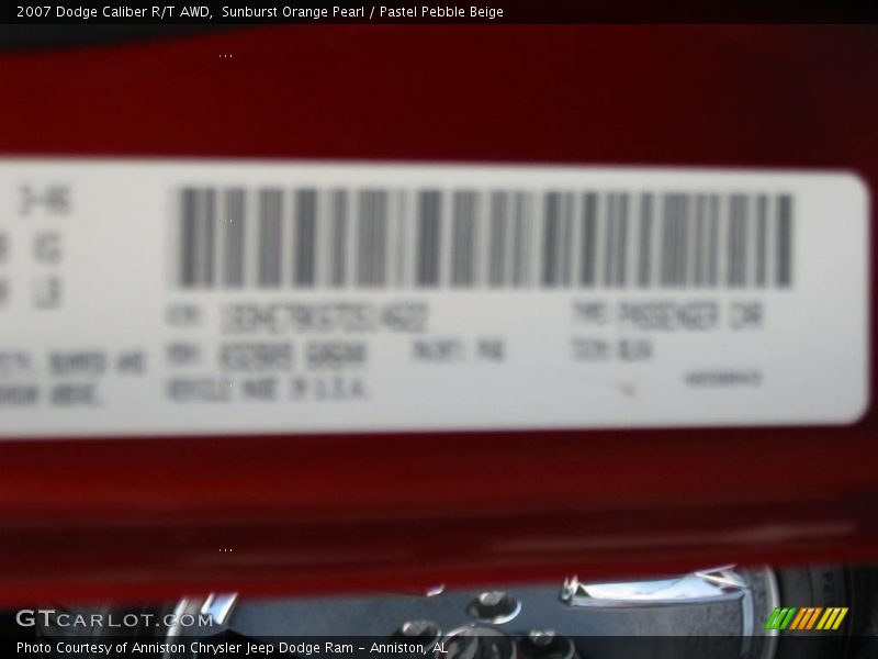 Sunburst Orange Pearl / Pastel Pebble Beige 2007 Dodge Caliber R/T AWD