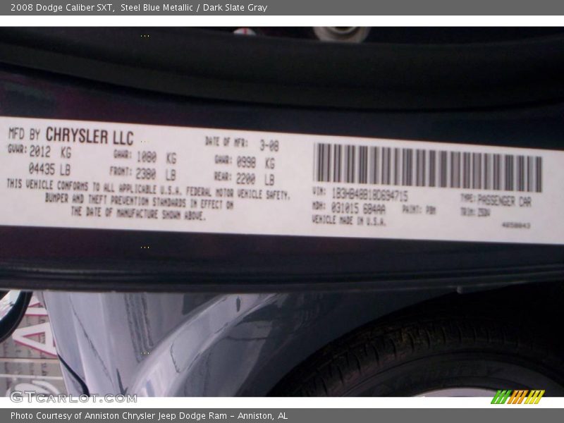 Steel Blue Metallic / Dark Slate Gray 2008 Dodge Caliber SXT
