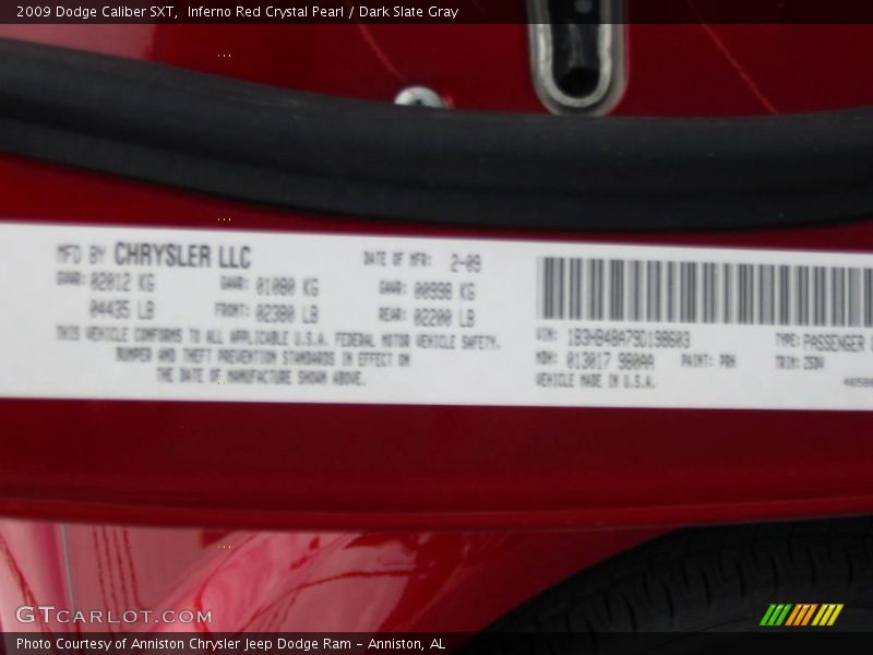 Inferno Red Crystal Pearl / Dark Slate Gray 2009 Dodge Caliber SXT