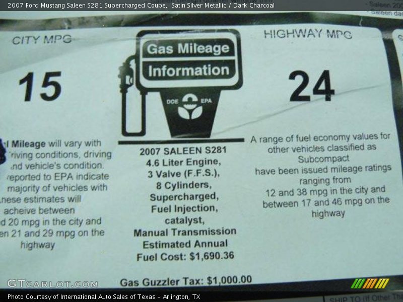  2007 Mustang Saleen S281 Supercharged Coupe Window Sticker