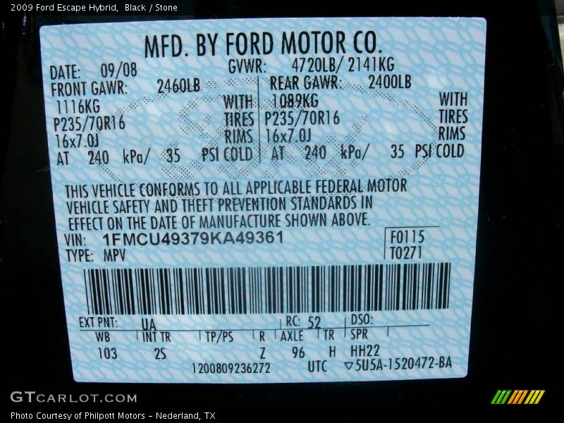 Black / Stone 2009 Ford Escape Hybrid