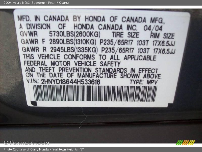 Sagebrush Pearl / Quartz 2004 Acura MDX