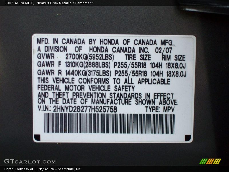 Nimbus Gray Metallic / Parchment 2007 Acura MDX