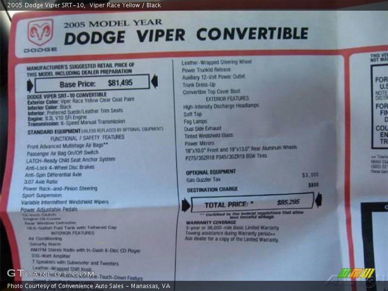 Viper Race Yellow / Black 2005 Dodge Viper SRT-10