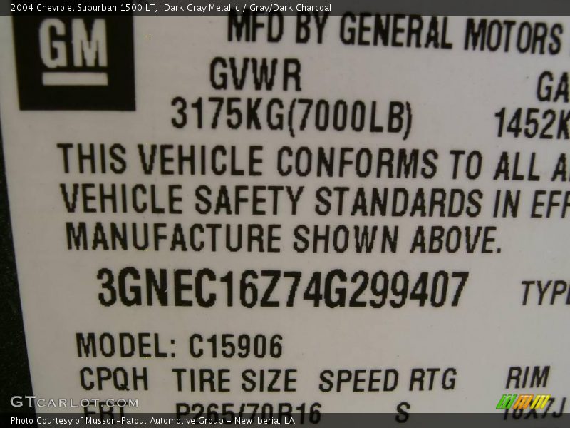 Dark Gray Metallic / Gray/Dark Charcoal 2004 Chevrolet Suburban 1500 LT