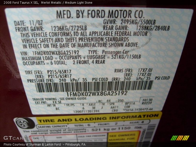 Merlot Metallic / Medium Light Stone 2008 Ford Taurus X SEL
