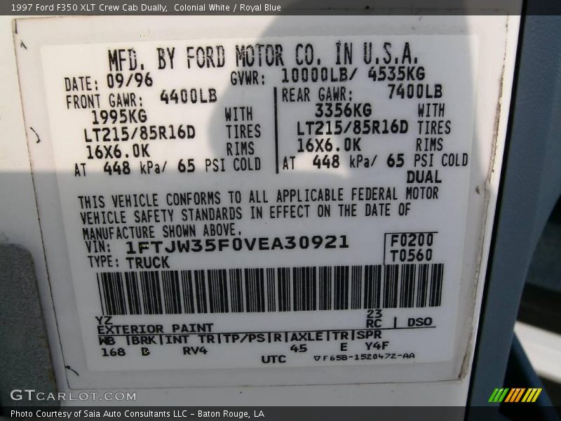 Colonial White / Royal Blue 1997 Ford F350 XLT Crew Cab Dually