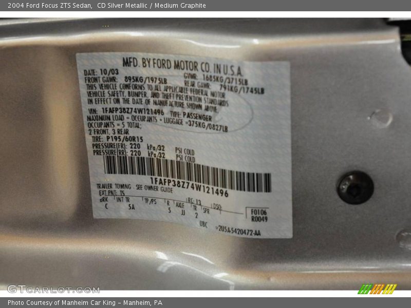 CD Silver Metallic / Medium Graphite 2004 Ford Focus ZTS Sedan