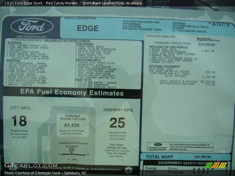 Red Candy Metallic / Sport Black Leather/Grey Alcantara 2010 Ford Edge Sport