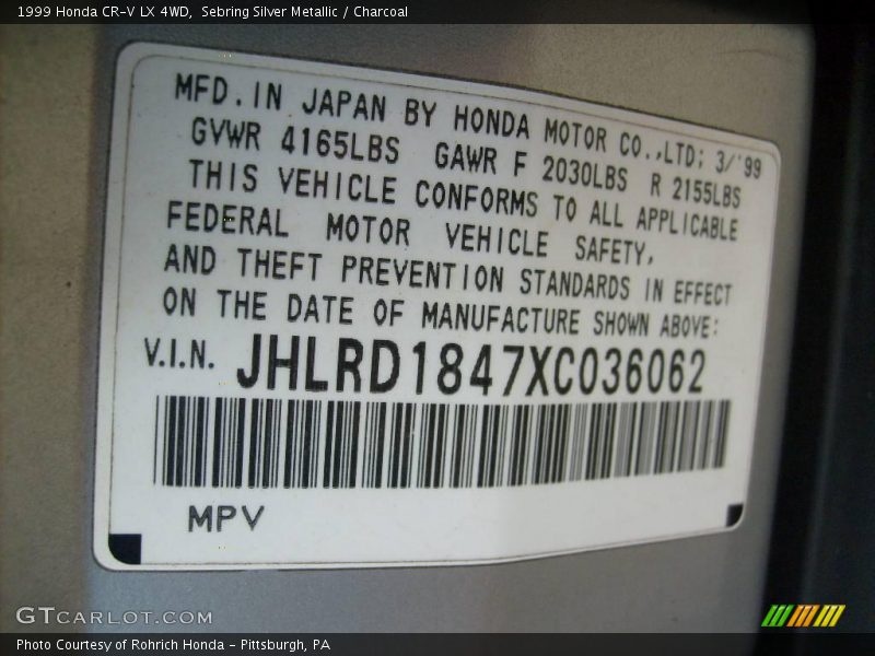 Sebring Silver Metallic / Charcoal 1999 Honda CR-V LX 4WD
