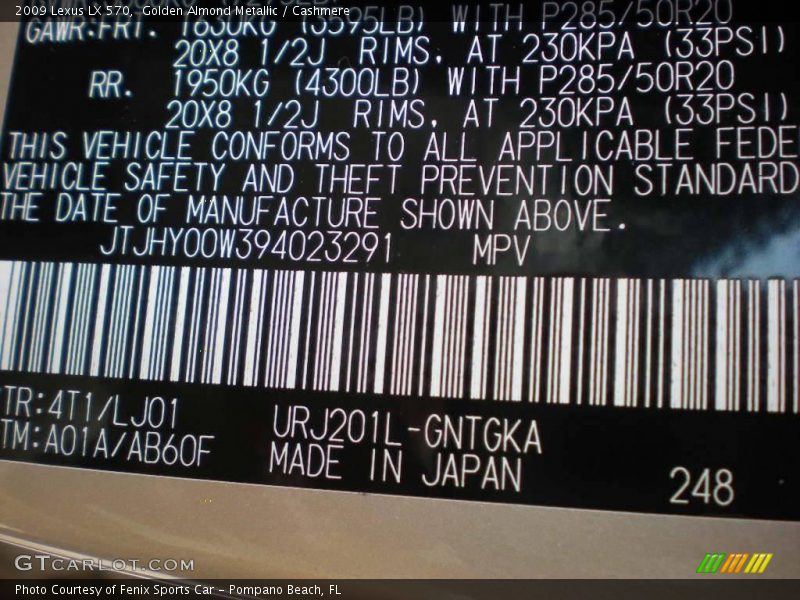 Golden Almond Metallic / Cashmere 2009 Lexus LX 570