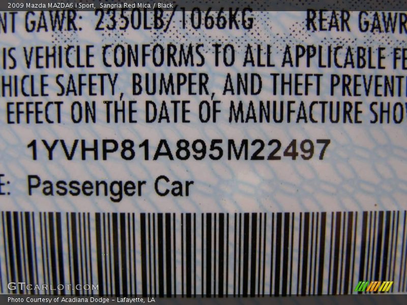 Sangria Red Mica / Black 2009 Mazda MAZDA6 i Sport