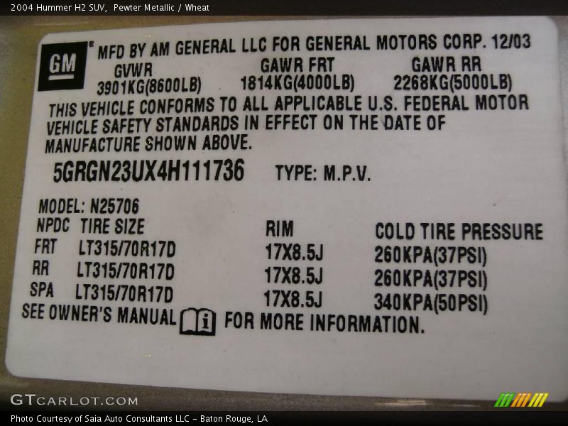 Pewter Metallic / Wheat 2004 Hummer H2 SUV