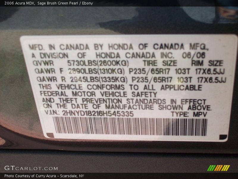 Sage Brush Green Pearl / Ebony 2006 Acura MDX