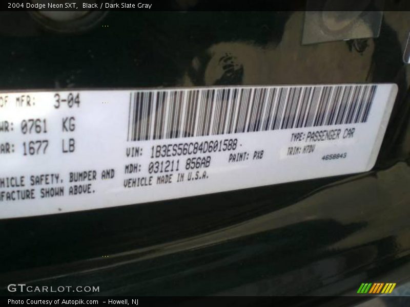 Black / Dark Slate Gray 2004 Dodge Neon SXT