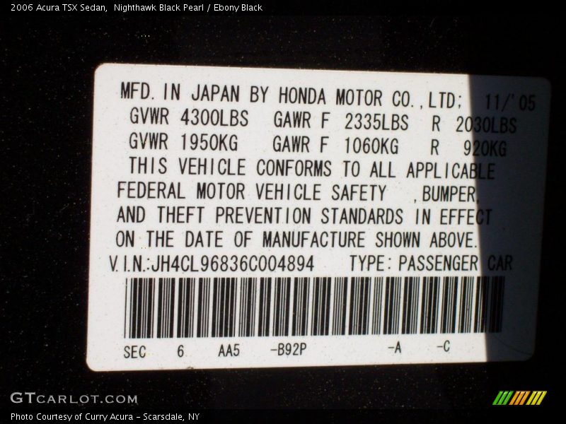 Nighthawk Black Pearl / Ebony Black 2006 Acura TSX Sedan