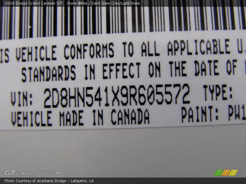 Stone White / Dark Slate Gray/Light Shale 2009 Dodge Grand Caravan SXT