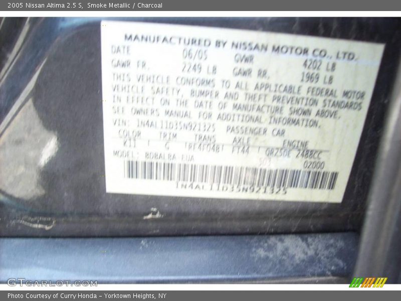 Smoke Metallic / Charcoal 2005 Nissan Altima 2.5 S