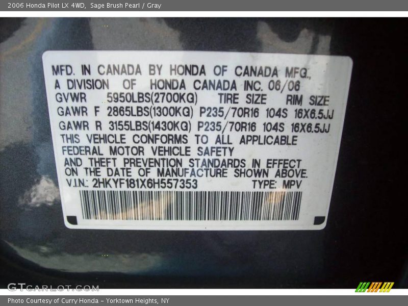 Sage Brush Pearl / Gray 2006 Honda Pilot LX 4WD