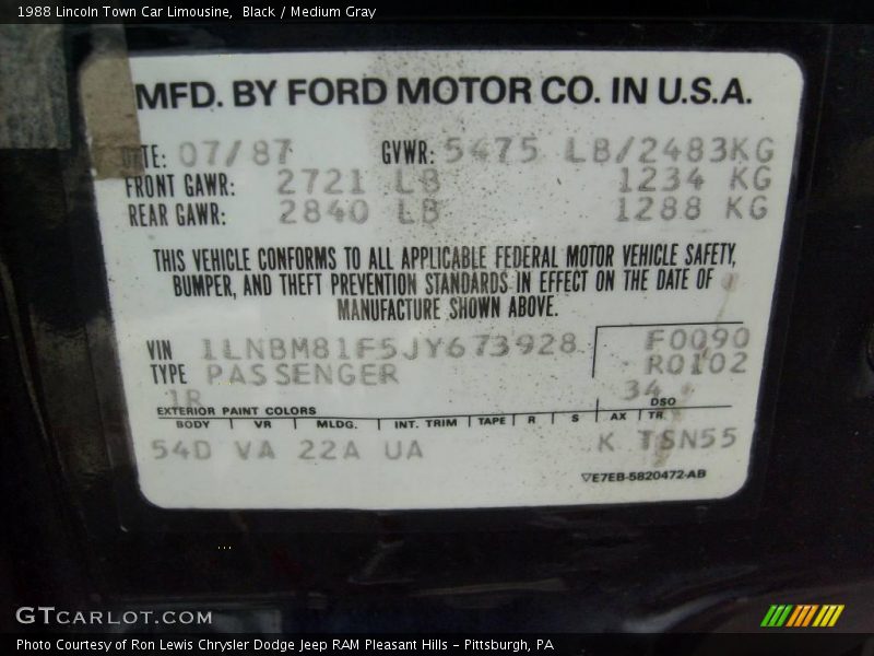 Black / Medium Gray 1988 Lincoln Town Car Limousine