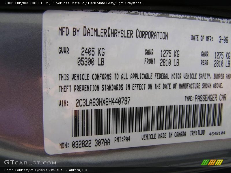 Silver Steel Metallic / Dark Slate Gray/Light Graystone 2006 Chrysler 300 C HEMI